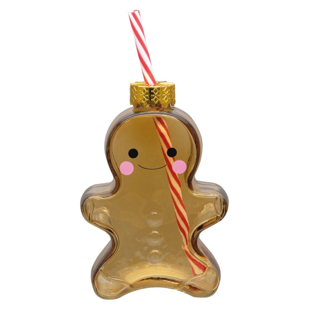 Aldi Viral Holiday Ornament Brown Glass Gingerbread Man Sipper w/ Straw, New